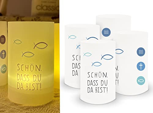 Sugeru 16 stück Lichthülle für Tischlicht & Teelicht Windlicht & LED-Kerzen,Kommunion deko | tischdeko | Fisch Eukalyptus I 10cm | Taufe deko | Schön DASS du da bist | konfirmation deko(Blau)