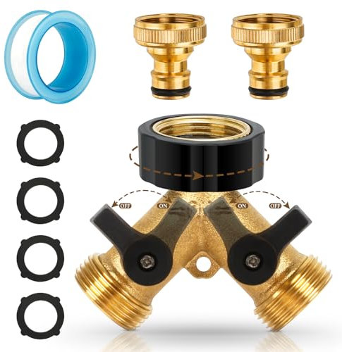 UMILKI Distribuidor Grifo Jardin de 2 vías, 3/4” Estándar Europeo de 2 vías Válvula Encendido/Apagado, Adaptador de Divisor de Grifo,para Lavadora Lavavajillas, Cocina, Exterior, Jardín, Césped