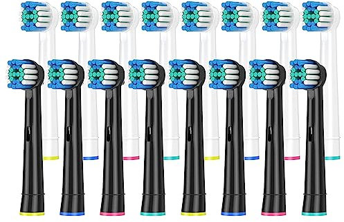 16 Stück Aufsteckbürsten Kompatibel mit Oral B Vitality Pro, Genius X, Pro 3 9000, Pro1 750, Zahnbürstenaufsatz für Oral B Elektrische Zahnbürste, Bürstenköpfe von Rebeool, Weiß/Schwarz