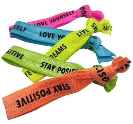 Haargummi Armband, 5 Stück | Elastisches Haargummiarmband | Supersofte Haargummis | Armbänder | Set für Damen Kinder Mädchen | Haargummi bedruckt | Armband schimmernder Stoff | Neon Farbe