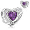Symretie Charms Geburtsstein Februar Anhänger Charm aus 925er Sterlingsilber,Offen Gearbeiteter Herz Perlen Geburtstagsgeschenke für Frauen