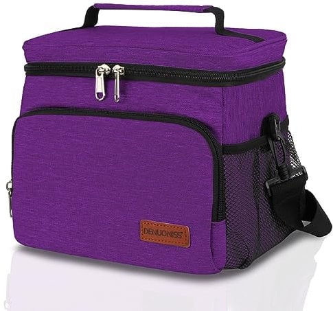 hombrima Insulated Lunch Box Bag, Travel Picnic Reusable Cool Bags with Adjustable Strap for Adults, Kids, Women, Men, Office, Outdoor, Hiking (Purple)