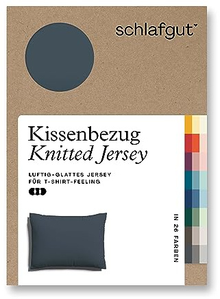 schlafgut Knitted Jersey Kissenbezug 60x80 cm Grey Deep Uni weicher Premium Kopfkissenbezug einzeln, faltenfrei mit Elasthan