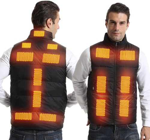 Armorget Gilet Chauffant avec 15 Zones de Chauffage, Température à 3 Niveaux, Gilet Chauffant en Duvet Rechargeable par USB, Veste Chauffante pour Extérieur 3XL Noir (Batterie Exclues)