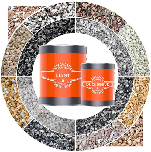 Moquette de pierre - Kit de 25kg Gravier de marbre Bianco Carrara + 1,5kg Liant résine époxy 2C pour l'intérieur. Tapis de pierre pour le salon, la salle de bain et intérieurs I BEKATEQ BK-600EP