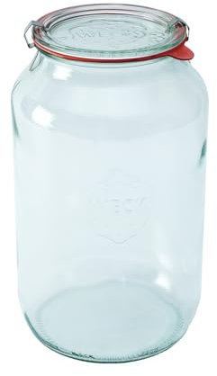 Weck Zylinderglas 3000 ml 4 Stück | Glas mit Deckel, Dichtung und 2 Verschlüssen | Zum Einmachen von Konserven, Säften, zur luftdichten Aufbewahrung von trockenen Zutaten