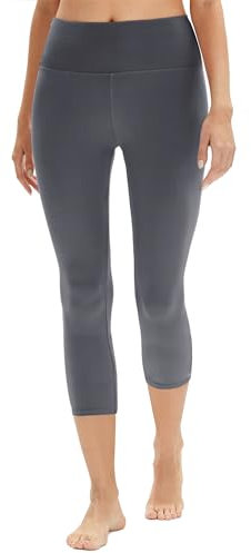 DDOBB Leggings Damen 3/4 High Waist Capri Sporthose Blickdicht Elastisch Kurze für Yogahose Fitness Zuhause Laufhose(C-Dunkelgrau, (DE42-48)=L-XL)