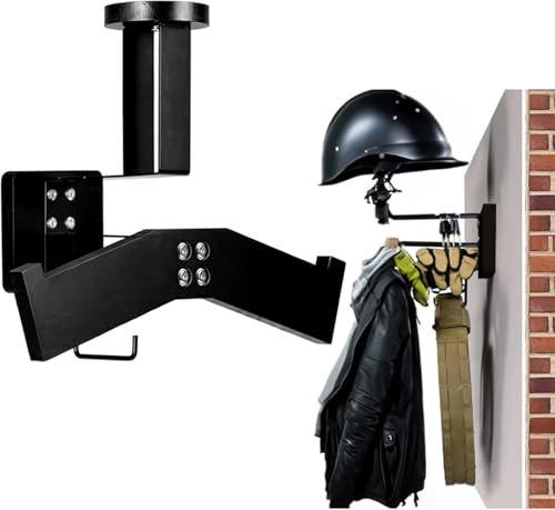 Mural Support Casque Moto, Multifonction Porte Casque Moto, Support Casque Moto Bois Emplacement pour Gilet Tactique et Casque, Accessoires Moto Peut être Utilisé pour Motos Vélos