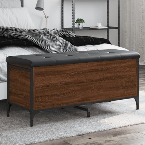 Festnight Sitzbank mit Stauraum Polsterbank Sitztruhe Mit Stauraum Aufbewahrungsbank Sitzbank Fußhocker Garderobe Bank Schlafzimmer Braune Eiche 102 x 42 x 45 cm Holzwerkstoff
