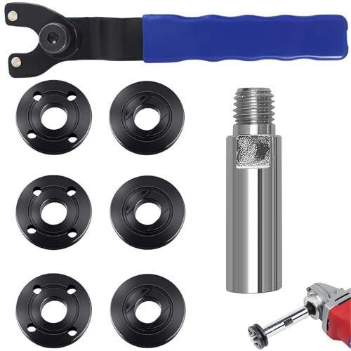 Juvaeny Angle Grinder Wrench 5/8-11 Angle Grinder Extension Shaft with 6pcs Spanner Flange Grinder Nut, Combo 8Pack Angle Grinder Power Tool Compatible with Dewalt/Milwaukee/Ryobi/Metabo/Bosch