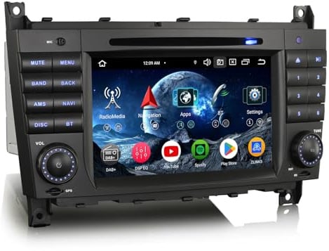 Erisin 7 Zoll 8-Kern 4GB+64GB Android 16 Autoradio mit CD Player für Mercedes C Klasse W203 CLC W203 G-Klasse W463 GPS Navi Bluetooth CarPlay Android Auto WiFi DSP DAB+ USB FM RDS DVD Touchscreen SWC