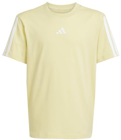 adidas Unisex Kinder Essentials 3 Stripes T-Shirt, Powder Yellow/White, 9-10 Years