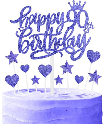 Nightfall 90th Birthday Cake Cupcake Topper, Blue Glitter Cake Toppers for Cake, Royal Blue Happy 90th Birthday Cake Topper,Blue Cake Cupcake Topper for Girls Boys Women Men Birthday Cake Decorations