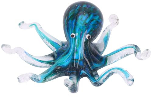 WUBIANJIE Mundgeblasene Glasstatuen mit Oktopus und Quallen, bunte Meerestier-Kunst-Skulpturen, Briefbeschwerer für Heimdekoration, Aquarien, Büroschreibtische, ideales Weihnachts- und