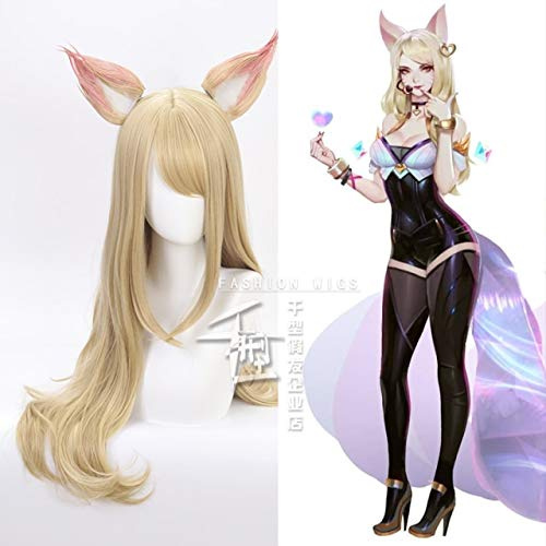 LOL KDA New Skin Ahri Kda Akali Rogue Assassin Evelynn Kaisa Cosplay Wig Heat Resistant Synthetic Hair Wigs + Wig Cap Ahri