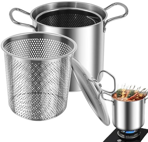 Olla de filtro de aceite de acero inoxidable de 3,5 L, juego de freidora, recipiente para grasa de tocino, freidora de aceite y vaso de filtro, combinación con cesta para freír, filtro de aceite, olla