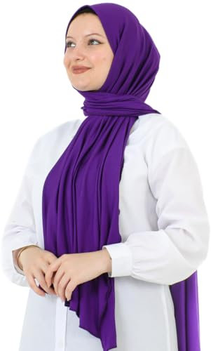 Prien Hijab Kopftuch Für Damen, Frauen Schal Kleider, Modern Kopftücher Weicher Jersey, Muslim Kleid Türkisch Premium Gebetskopftuch, Umrah Geschenk, Hijab Set (Purpur)