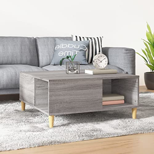 Tino Tech Couchtisch im Wohnzimmer Grau Sonoma 80x80x36,5 cm Holzwerkstoff Robustes Material Beistelltisch bietet mit Seinen Fächern Viel Stauraum Multifunktionstisch Schlichtes Design