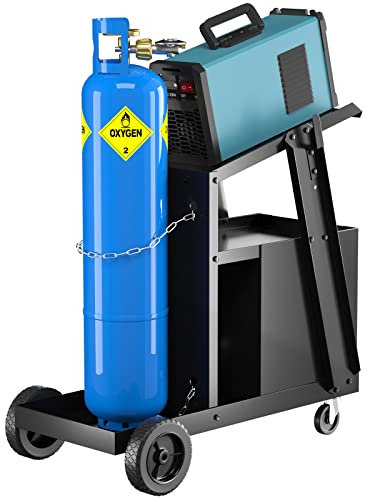 GOPLUS Carro de Soldadura Móvil, Organizador de Taller con 4 Cajones, Ruedas y Cadena de Seguridad para Bombona de Gas, Carrito de Herramientas para Soldador y Cortador de Plasma, Carga 45 kg