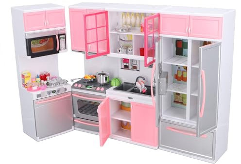 Ensemble de Jeu de Cuisine pour Tout-Petits, Jouet de Cuisine Multifonctionnel de Simulation en Plastique pour Enfants avec Réfrigérateur, Cuisinière et Machine à Glaçons pour la