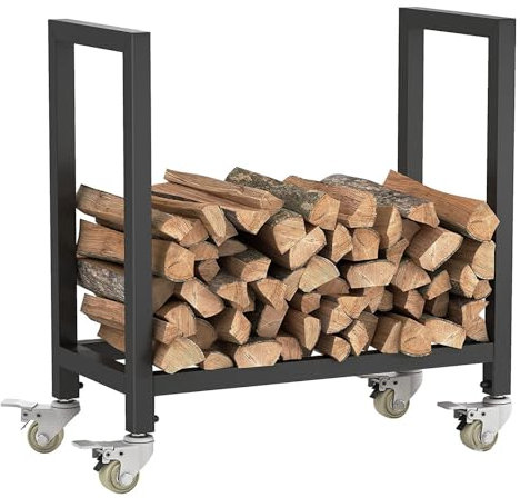 OLSKFUH Firewood Rack Firewood Holder with Wheels, Metal Log Storage Holder, Heavy Duty Wood Stacking Storage Stacker, Wrought Iron Firewood Frame Cart for Outside or Inside
