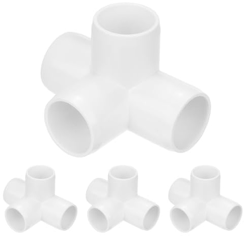 M METERXITY 4er-Pack PVC-Fittings, 3/4-Zoll-PVC-Rohrverbinder 4-Wege für den Bau von Möbeln/Gewächshäusern/Schuppen-Rohrverbindungen/Zeltverbindungen, Möbelbauqualität PVC-Winkel [Weiß]