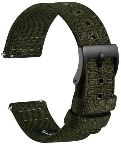 WOCCI 19mm Segeltuchstoff Uhrenarmband, Schnellverschluss, Ersatzband, Schwarze Schnalle (Armee Grün)