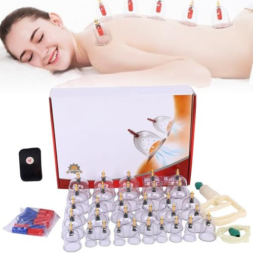 32 Stück Schröpfen Set, Schröpfgläser mit Vakuumpumpe, Schröpfset, Schröpfen Tasse Schröpfgläser für den Ganzen Körper, Vacuum Akupunktur Schröpfen Saug-Therapie Körpermassager