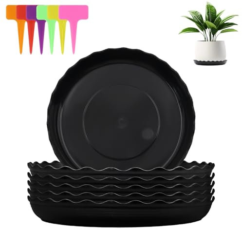 alwaiiz 6 Pièces Coupelle Pot de Fleur Rond, Plastique Soucoupes Pots de Fleurs avec Étiquettes pour Plantes, sous Pot de Fleur Convient aux Plantes D’intérieur et D’extérieur