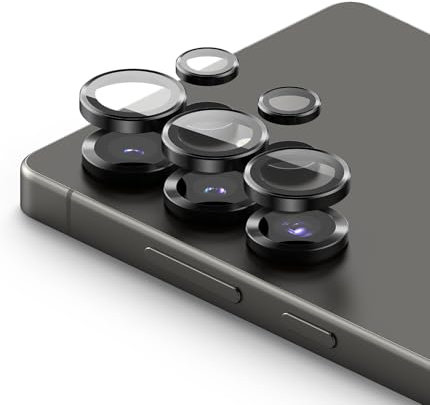 Ringke Camera Lens Frame Glass [2 Pack] Compatible with Samsung Galaxy S25 Ultra Camera Lens Protector, Tempered Glass HD Quality Individual Lens Protection and Aluminum Frame - Black