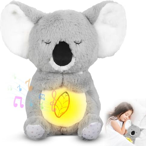 Fouvin Schlummer Loutre avec Battement de cœur, Doudou Koala, Loutre de Sommeil avec Mouvement respiratoire et Musique, Loutre de Sommeil pour fête prénatale et Cadeau de Nouveau-né