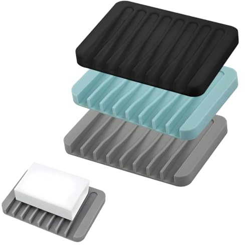 FENQURO 3 Stück Seifenschale, Seifenschale mit Ablauf, Seifenablage, Seifenschale Dusche, Seifenschalen, Seifenschale Ohne Bohren, Seifenschale Silikon, für Bad, Küche, Waschbecken
