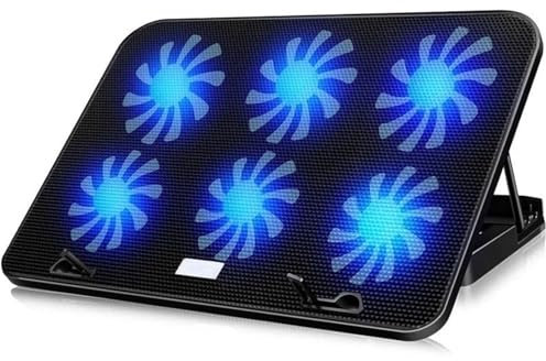 laptop cooler 13-18Inch Gaming Laptop Cooler Six Fan Adjustable Wind Speed 2 Usb Port LED Light Notebook Cooling Pad Notebook Laptop Stand Laptop Cooling Pads(Blue)