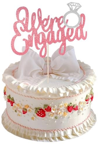 YQQYG Engagement Cake Topper, We're Engaged Cake Topper with Ring Engaged Decorations Gold Glitter for Engagement Theme Party Decorations Rose Gold