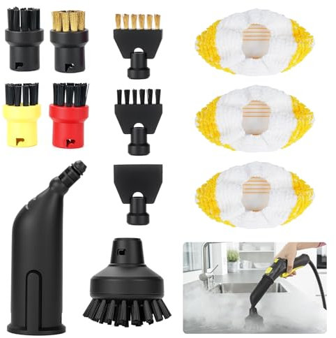 Accesorios para Limpiador Vapor Karcher 12 Unidades, Recambios para Karcher SC1 SC2 SC3 SC4 SC5, Juego Incluye de Microfibra, Paños de Microfibra, Boquilla de Mano, cepillos Redondos