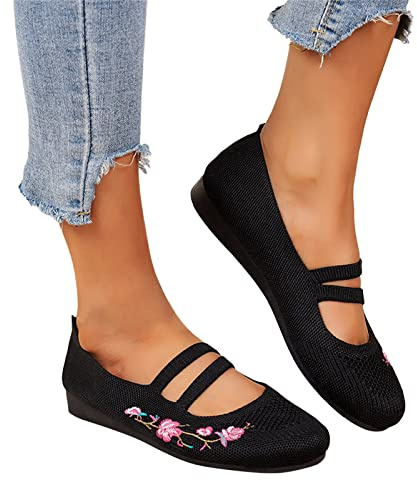 Chausson Ballerine Femme, Pied Large a Enfiler Ballerine Chinoise Femme, Pantoufle Compensées Plates Mocassin Ete Chaussure Running Élégant