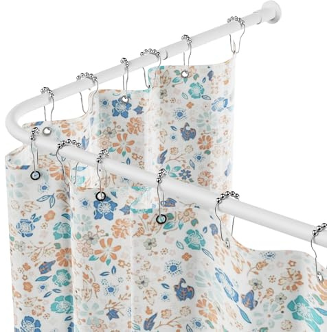 WELDUN L-Form Duschvorhangstange, verstellbar 68-96 cm × 68-96 cm, Edelstahl Eck-Duschstange, wasserdicht und rostfrei, 90-Grad-Gardinenstange, inklusive 12 Ringen, Schrauben Set, weiß