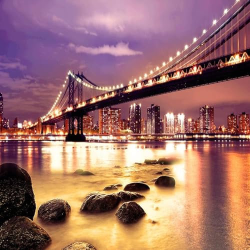 Buohwiwe Mural Wallpaper New York, 3D Panoramic Photo Wallpaper New York Night Scene Non-Woven Murals 150x105 cm Art Print Wall Mural Bedrooms Living Room Modern Design Poster Picture q.1523