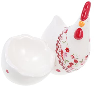 Tofficu Ceramic Egg Holder for Refrigerator and Home Use, White Floral Mini Chicken Design, High-Temperature Resistant and Beautiful Practical Egg Tray and Mini Appetizers