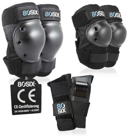 80SIX Schoner Inliner Kinder, Jugendliche & Erwachsene, CE-Zertifiziert | Robustes Nylon. [6er] Protektoren Set. Knie-, Ellbogen-, Handgelenkschoner. Für Skateboard, Scooter, Inliner & Longboard