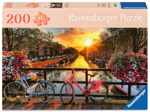 Ravensburger Sunset in Amsterdam 200-Piece Jigsaw Puzzle | Feel Well & Puzzle Range | Premium Adult & Kids Puzzle with Scenic Canal, Bicycles & Flowers
