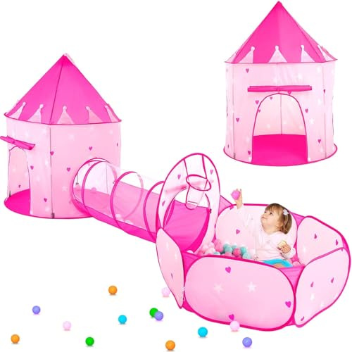 Sumbababy Kids Play Tent with Tunnel: 3-in-1 Pop up Play House Forts Indoor with Ball Pits(Excluding Balls) for Toddlers to Crawl Through with Storage Bag - Baby Toys Playhouse Tent for Birthday Gifts