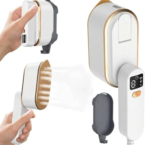 Barpre Handheld Clothes Steamer 2000W, Portable Steam Iron for Travel & Home, 10S Fast Heat-up with LCD Screen, 180° Rotatable Handle, 2-in-1 Dry & Wet Garment Steamer for Fabric Wrinkles - White