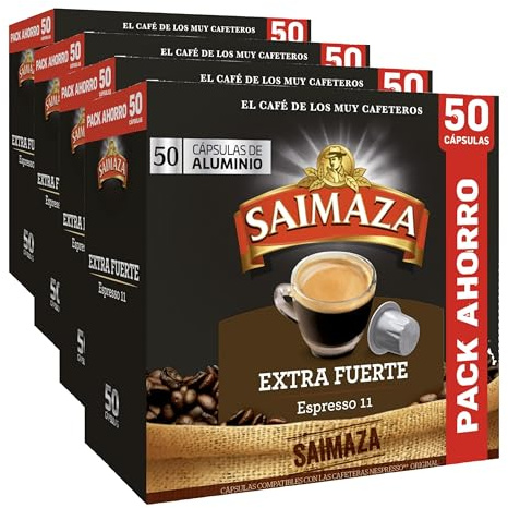 Saimaza Café Cápsulas Extra Fuerte, 50 Cápsulas Compatibles Nespresso (Paquete de 4)