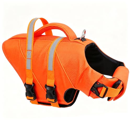 KONVINIT Hundeschwimmweste Hunde Rettungsweste für Kleine Hunde, Orange/Rot mit Reflektorstreifen, Verstellbarer, Leicht & Sicher für Schwimmen und Boot,Dog Life Jacket
