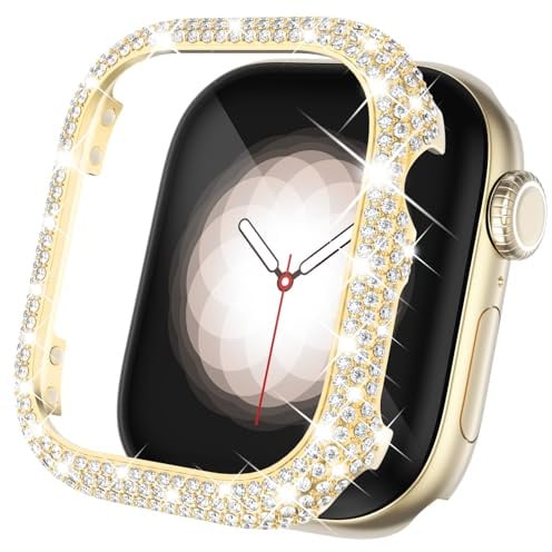 CHANCHY Metallgehäuse Kompatibel mit Apple Watch 46mm Series 11 10, Glänzende Schutzhülle mit Kristall Strass, Metall Bumper und Displayrahmen, für iWatch Series 11 10 46mm, Gold