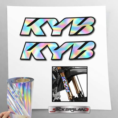 Stickersland | Kits adhésifs compatibles avec fourches KYB holographiques – Autocollant vinyle réfléchissant imperméable – Decal pour fourches moto, offroad, motocross, Enduro – Paire d'autocollants