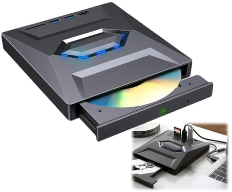 Lecteur DVD externe USB 3.0 et Type-C, graveur/lecteur VCD/DVD/CD portable avec hub USB et lecteur de carte SD/TF, lecteur optique pour ordinateur portable et de bureau