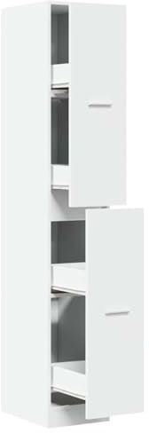 Fisinber Apothekerschrank Weiß 30x41x174,5 cm aus Holzwerkstoff mit 4 Schubladen und 35 kg Oberfach für Küche Büro Flur Wohnzimmer als platzsparender Aufbewahrungsschrank