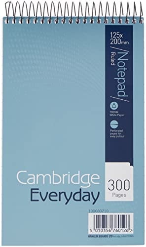 Cambridge Reporter's Notebook (Pack of 5) Compact wirebound notepad with 80 sheets (160 Pages), Ruled and Perforated